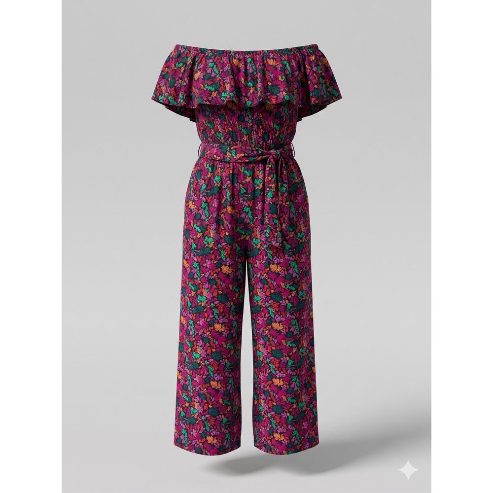 Ava & Viv Womens 3x Tropical Vacation Resortwear Floral Linen Wide Leg Jumpsuit